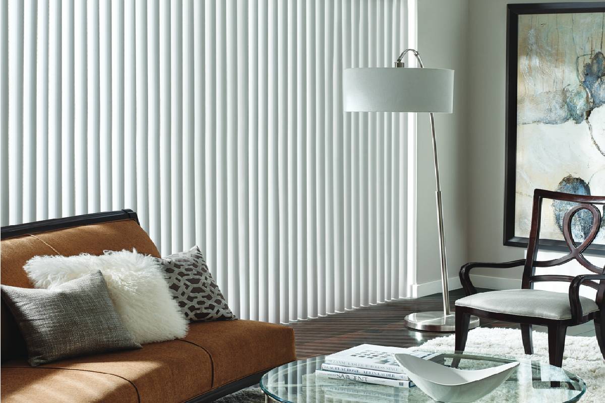 Hunter Douglas Cadence® Soft Vertical Blinds in a living room near Helena, Montana (MT)