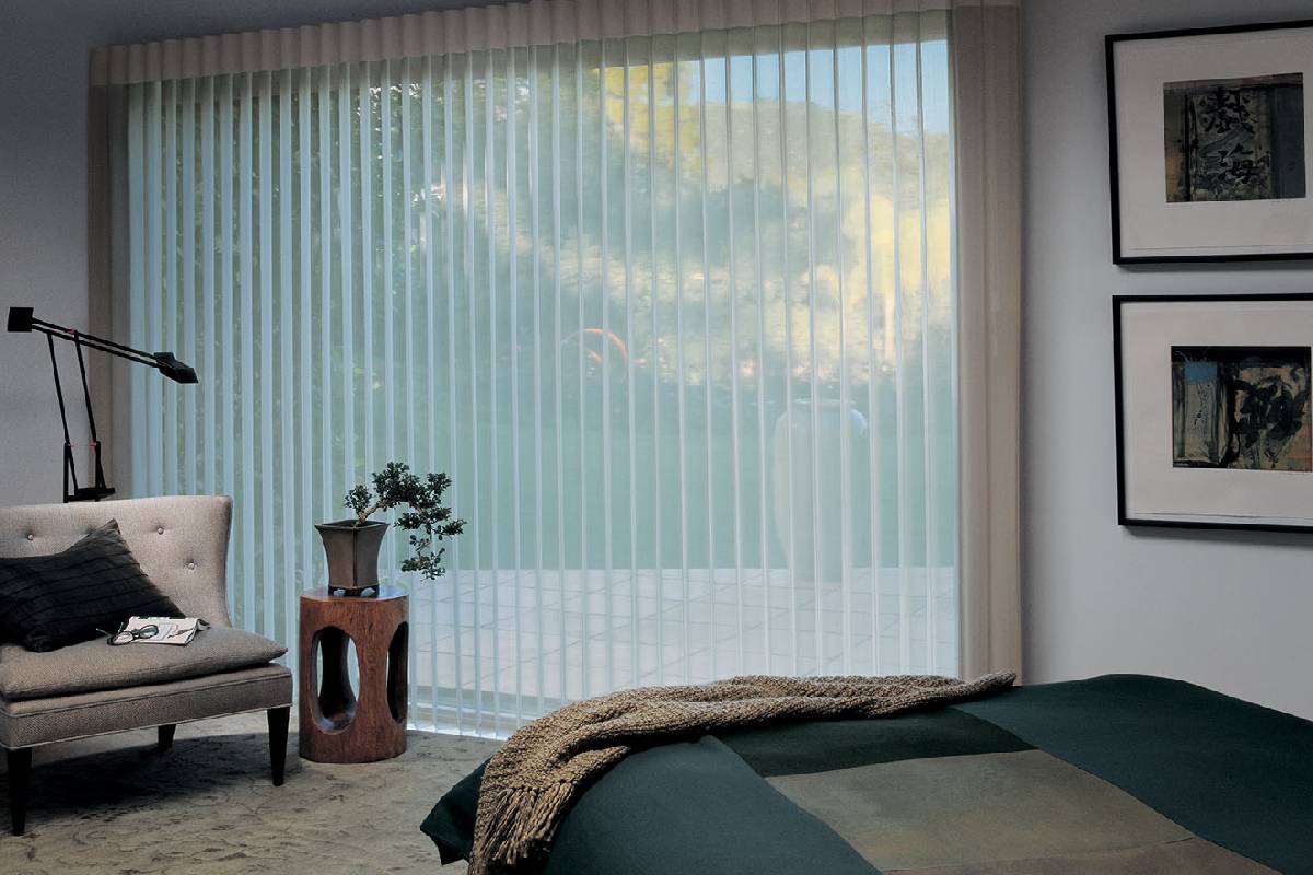 Hunter Douglas Luminette® Sheer Panels on a sliding glass door near Helena, Montana (MT)