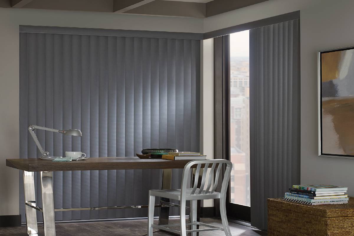 Hunter Douglas Somner® Custom Vertical Blinds, window blinds on patio doors near Helena, Montana (MT)