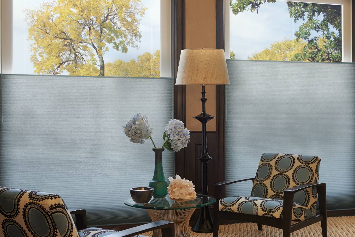 Hunter Douglas Duette® Cellular Shades blocking light in a living room near Helena, MT